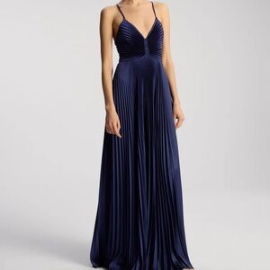 A.L.C Navy Blue Pleated Evening Gown